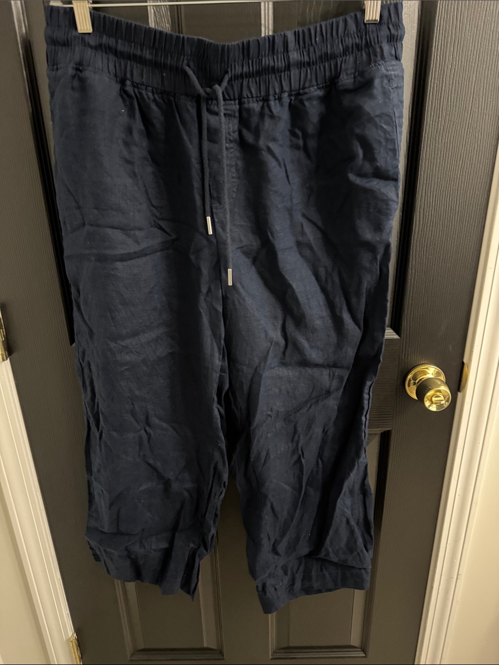 Quince Navy Straight-Leg 100% Linen Drawstring Pants